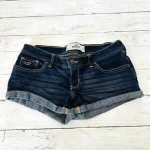 Vintage Hollister Denim Jean Shorts Womens 3/26 Low Rise 2" Dark Blue Y2K